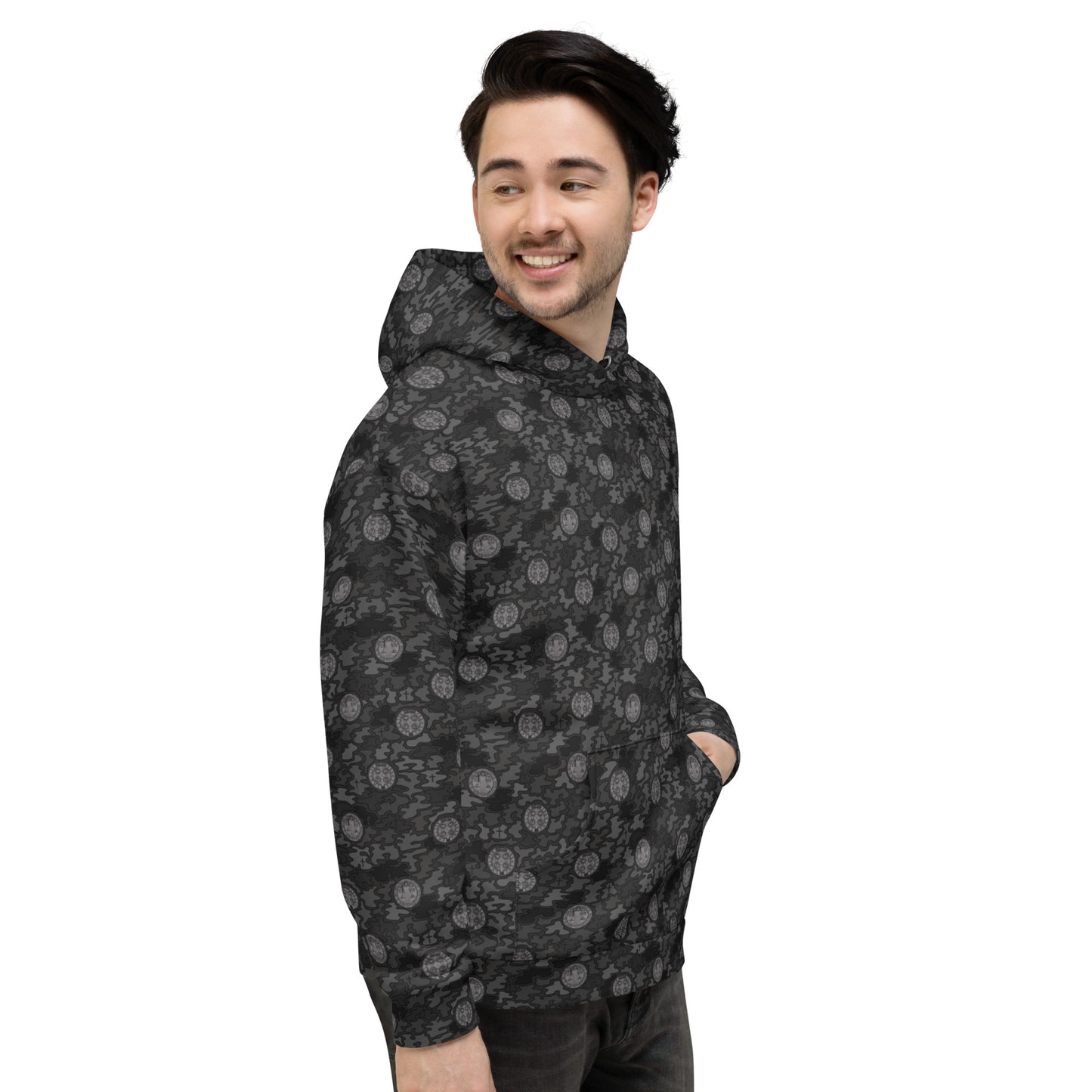Black "Catholicamouflage" Unisex Pull-over Hoodie (Size XS-6XL)