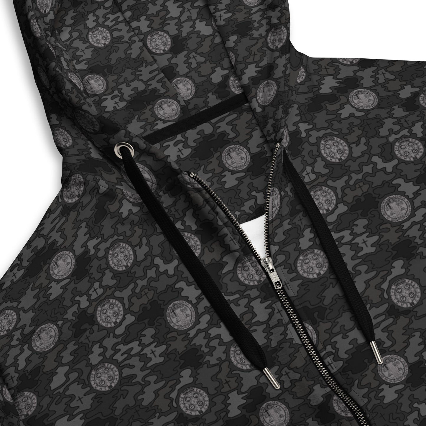 Black "Catholicamouflage" Unisex Zipper Hoodie (Size XXS-6XL)