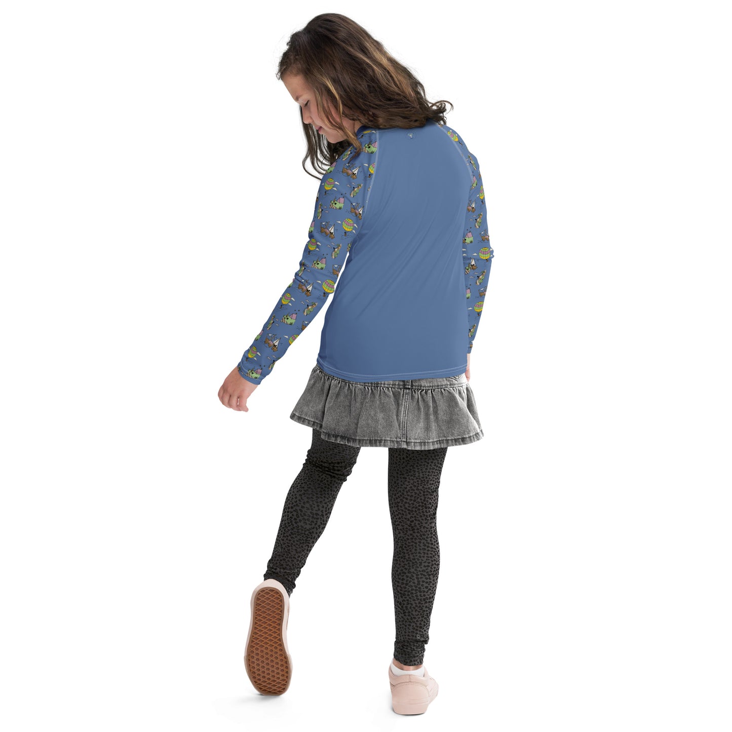 Youth Lavender-Blue "Dreaming Adventure" Long-Sleeved Rash Guard Shirt (Size 8-20)