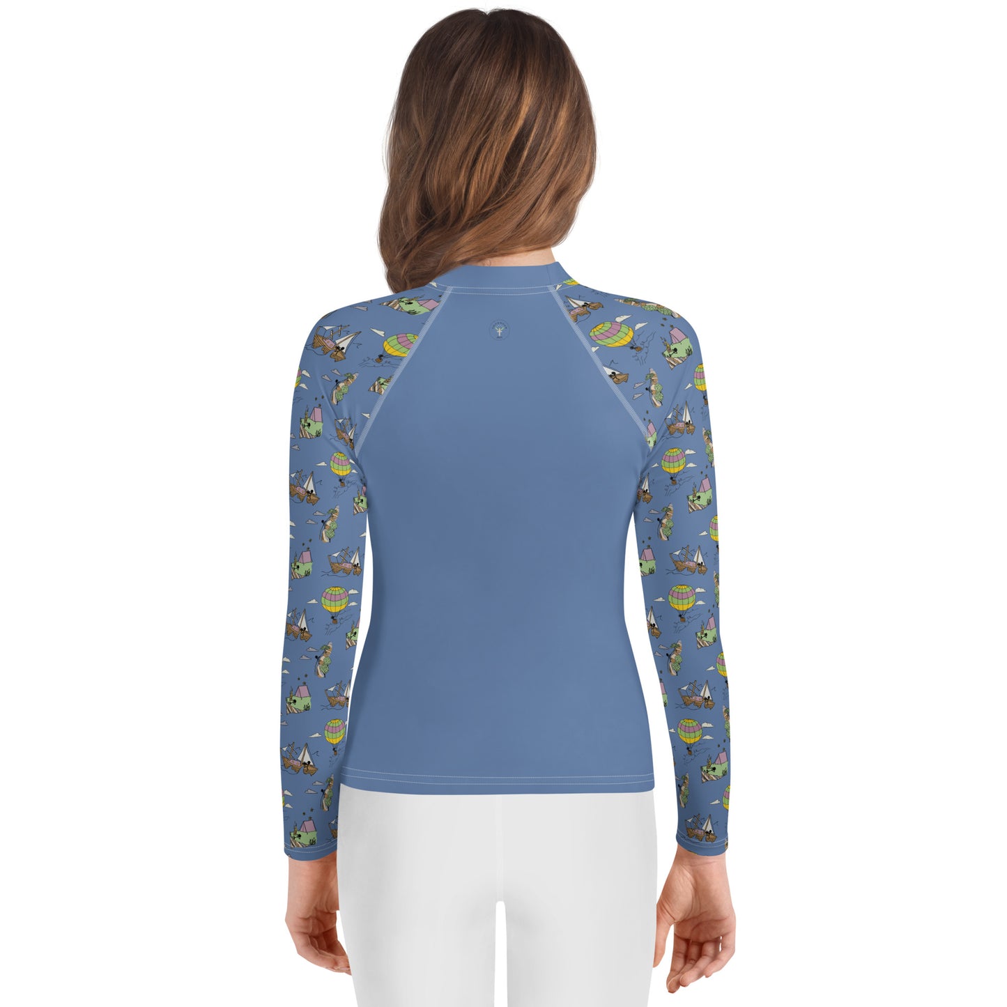 Youth Lavender-Blue "Dreaming Adventure" Long-Sleeved Rash Guard Shirt (Size 8-20)