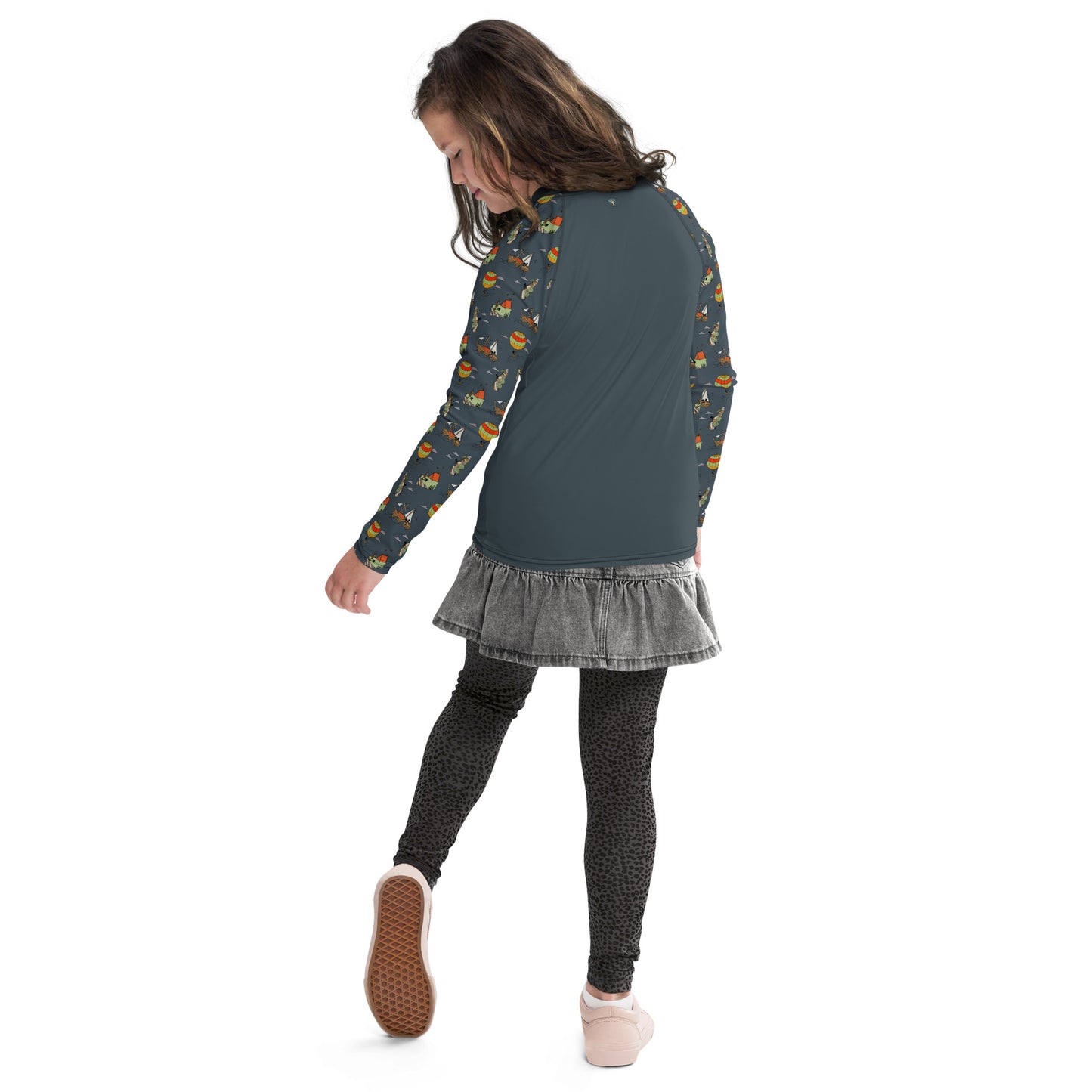 Youth Dark-Blue "Dreaming Adventure" Long-Sleeved Rash Guard Shirt (Size 8-20)