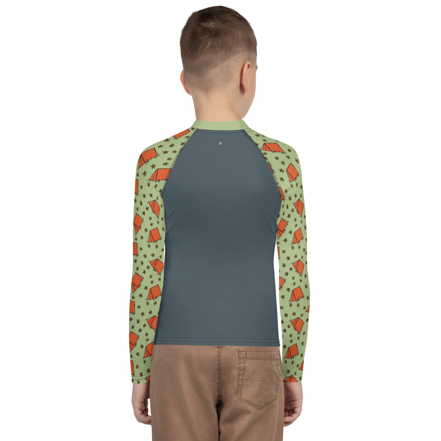 Youth Dark-Blue/Green Camping "Dreaming Adventure" Long-Sleeved Rash Guard Shirt (Size 8-20)