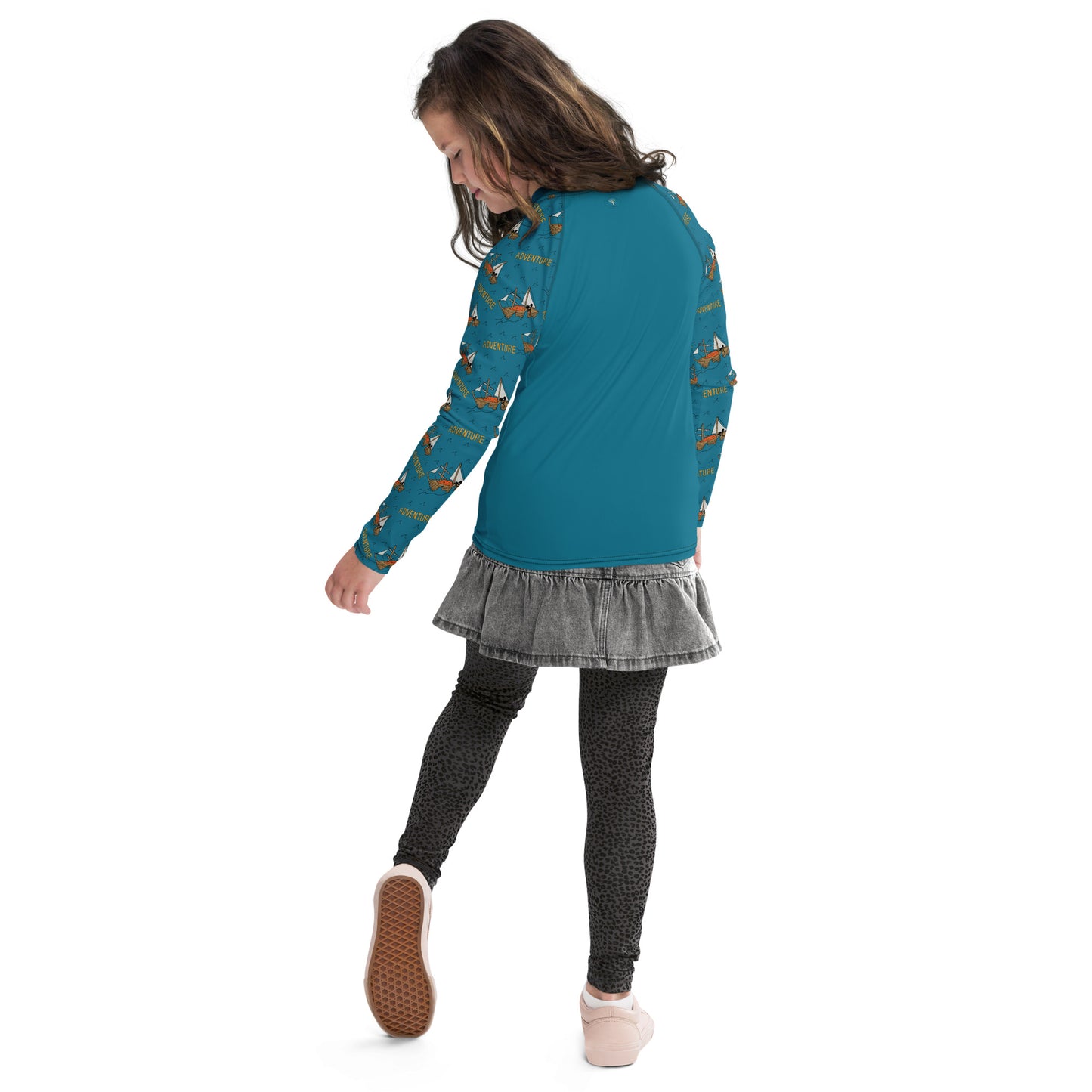 Youth Blue Sailing "Dreaming Adventure" Long-sleeved Rash Guard Shirt (Size 8-20)