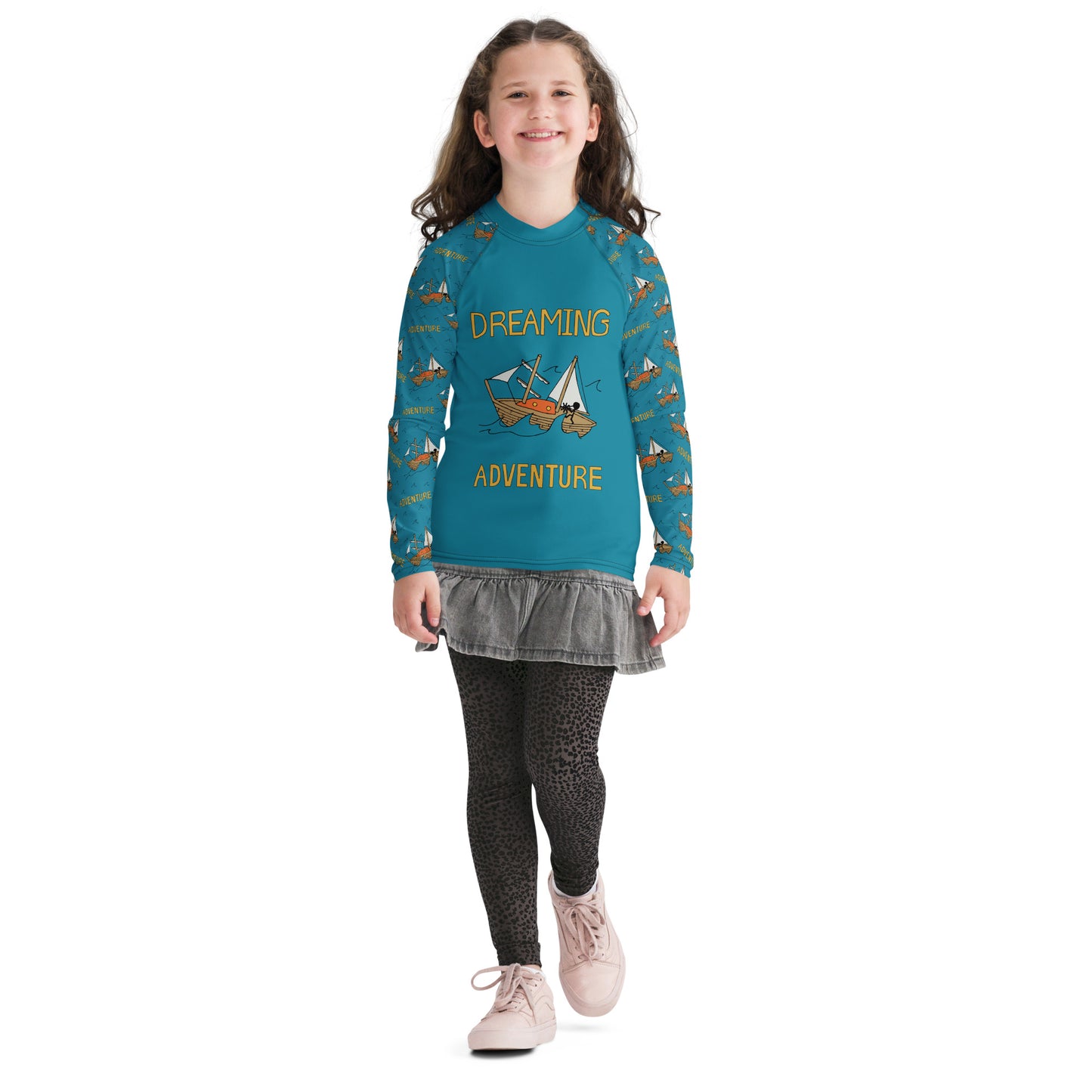 Youth Blue Sailing "Dreaming Adventure" Long-sleeved Rash Guard Shirt (Size 8-20)
