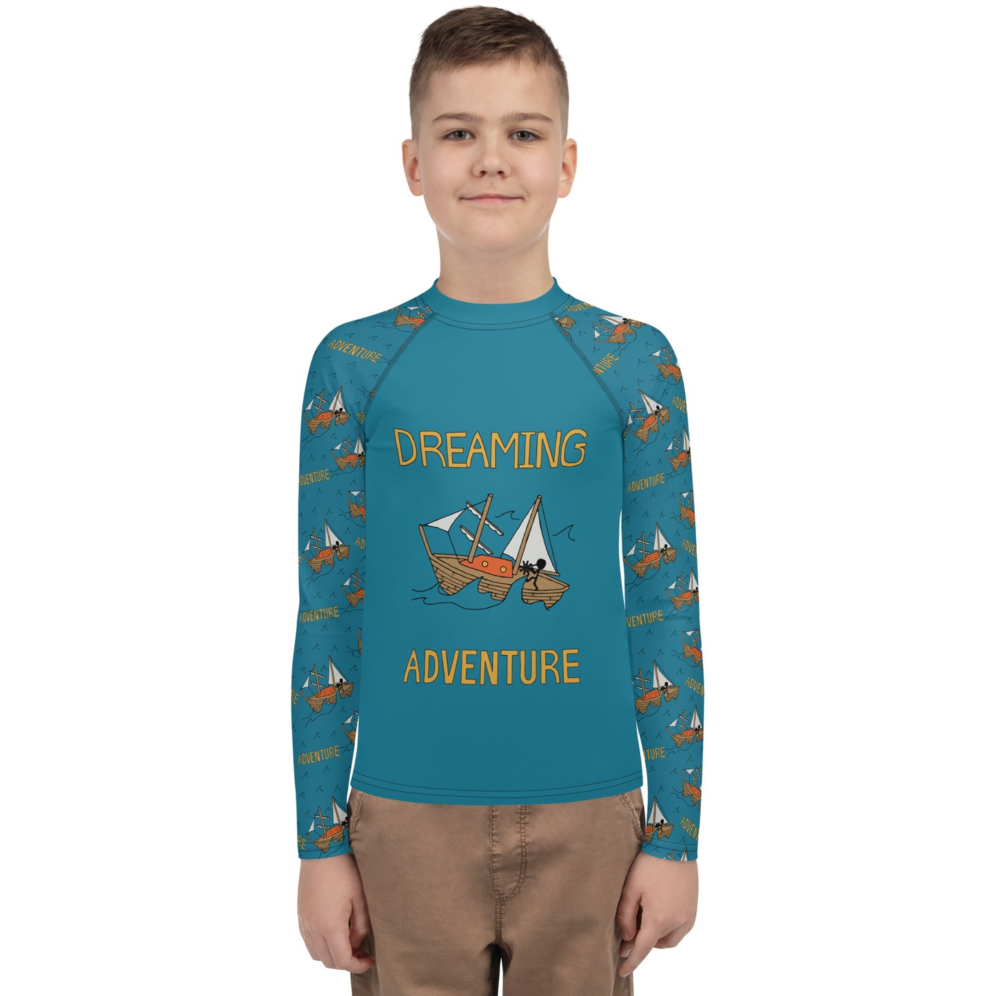 Youth Blue Sailing "Dreaming Adventure" Long-sleeved Rash Guard Shirt (Size 8-20)