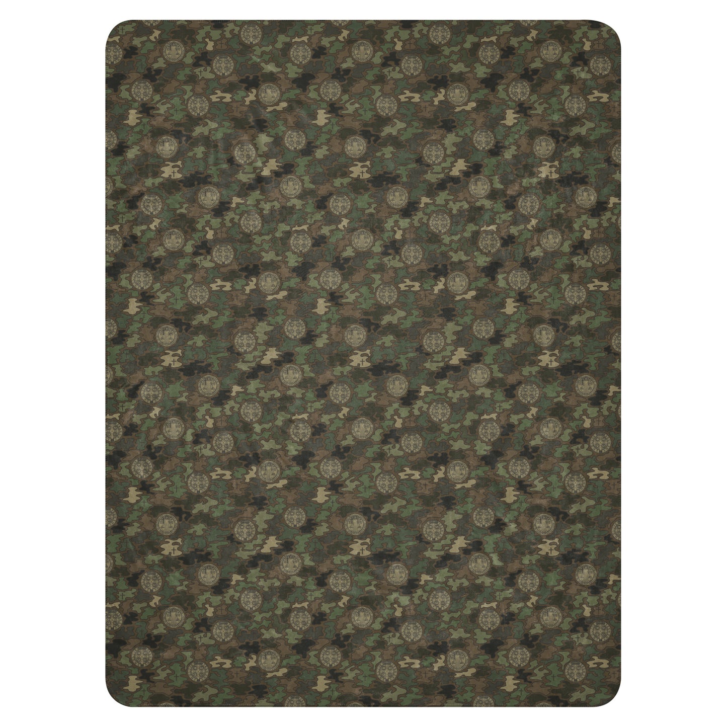 Woodland Green-Brown "Catholicamouflage" Sherpa Blanket (60"x80")