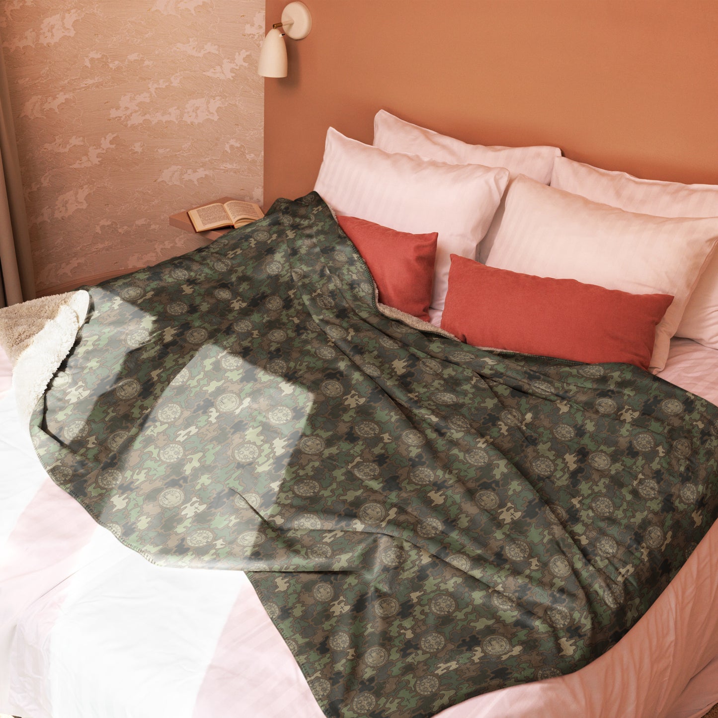 Woodland Green-Brown "Catholicamouflage" Sherpa Blanket (60"x80")