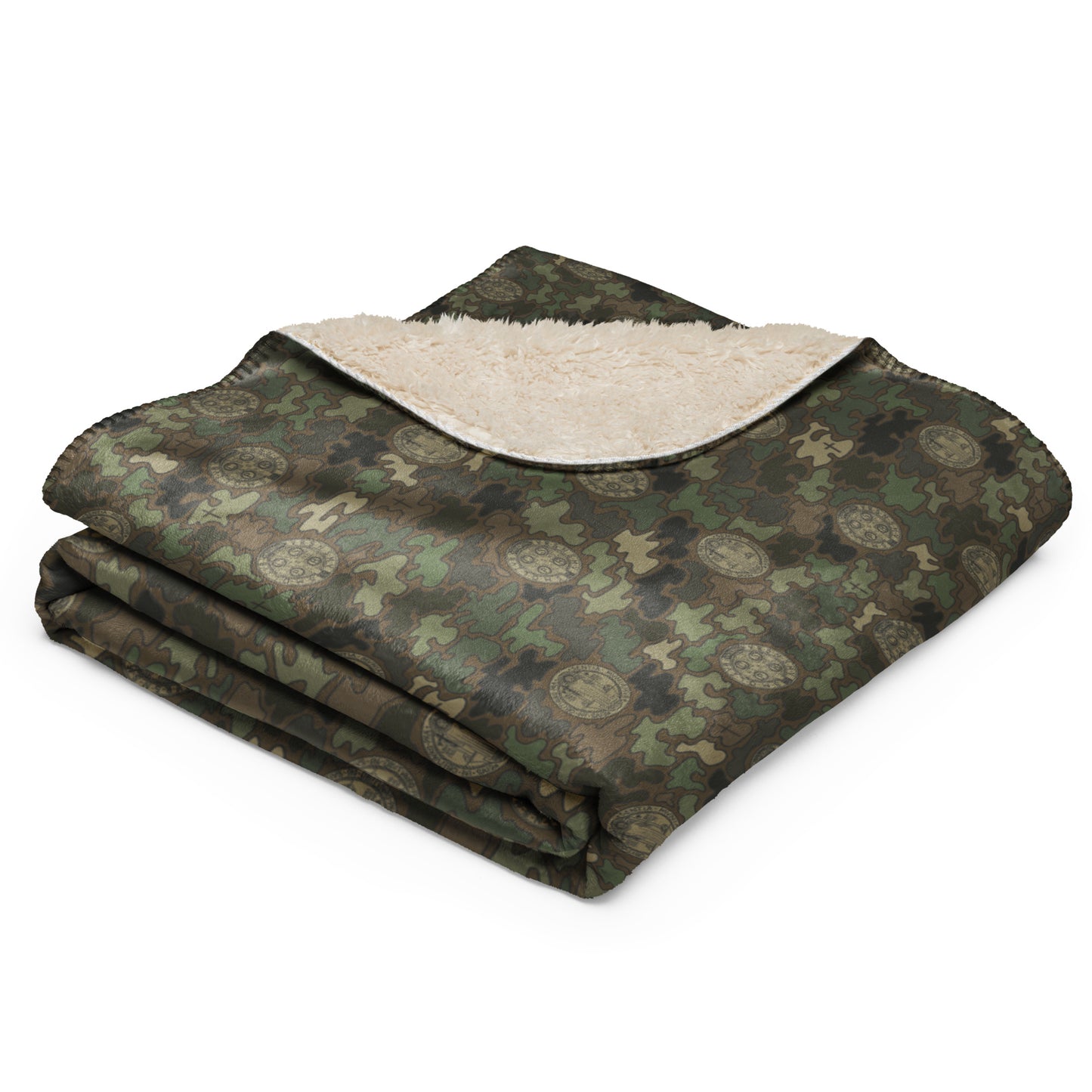 Woodland Green-Brown "Catholicamouflage" Sherpa Blanket (60"x80")