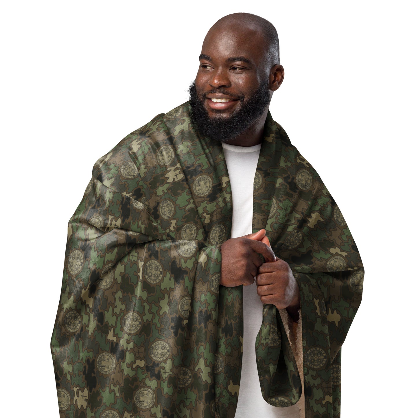 Woodland Green-Brown "Catholicamouflage" Sherpa Blanket (60"x80")