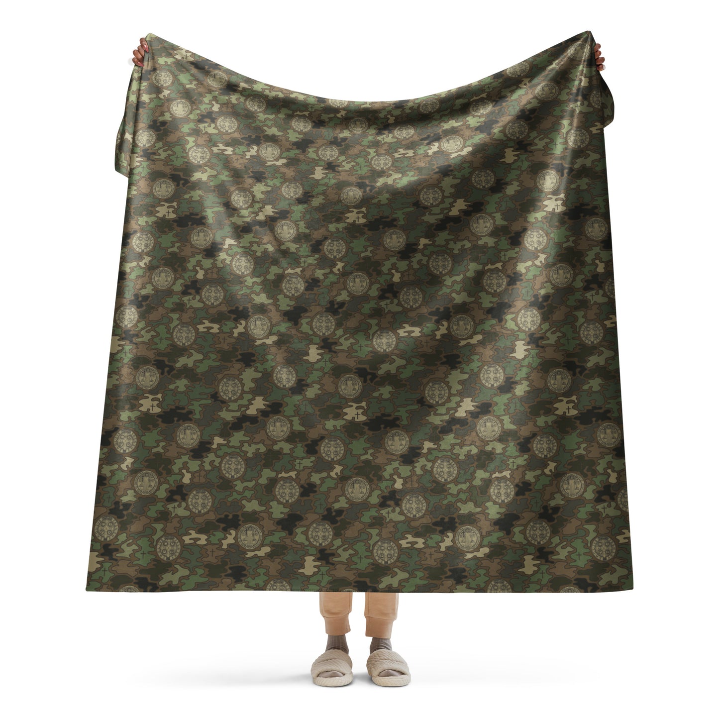 Woodland Green-Brown "Catholicamouflage" Sherpa Blanket (60"x80")