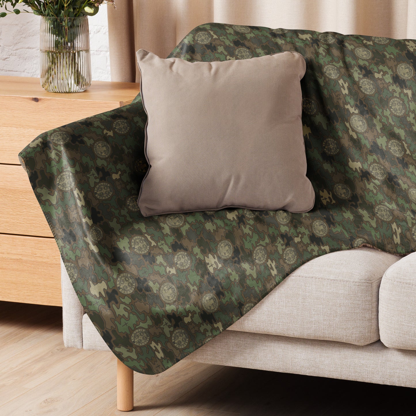 Woodland Green-Brown "Catholicamouflage" Sherpa Blanket (60"x80")