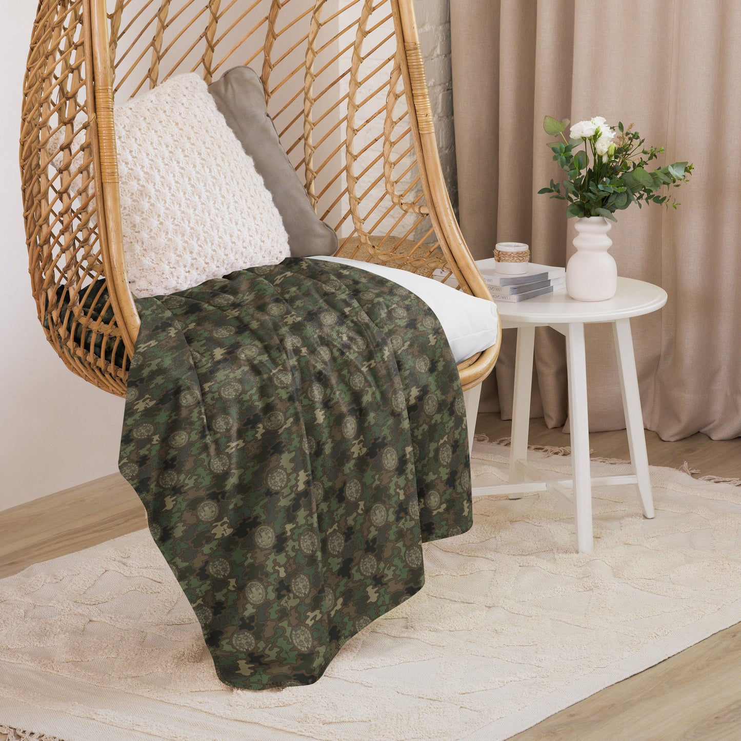 Woodland Green-Brown "Catholicamouflage" Sherpa Blanket (60"x80")