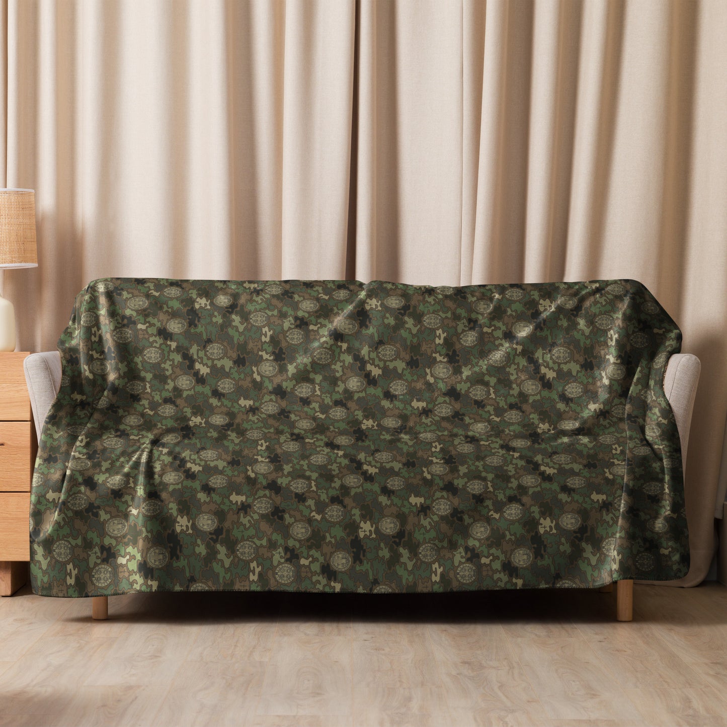 Woodland Green-Brown "Catholicamouflage" Sherpa Blanket (60"x80")