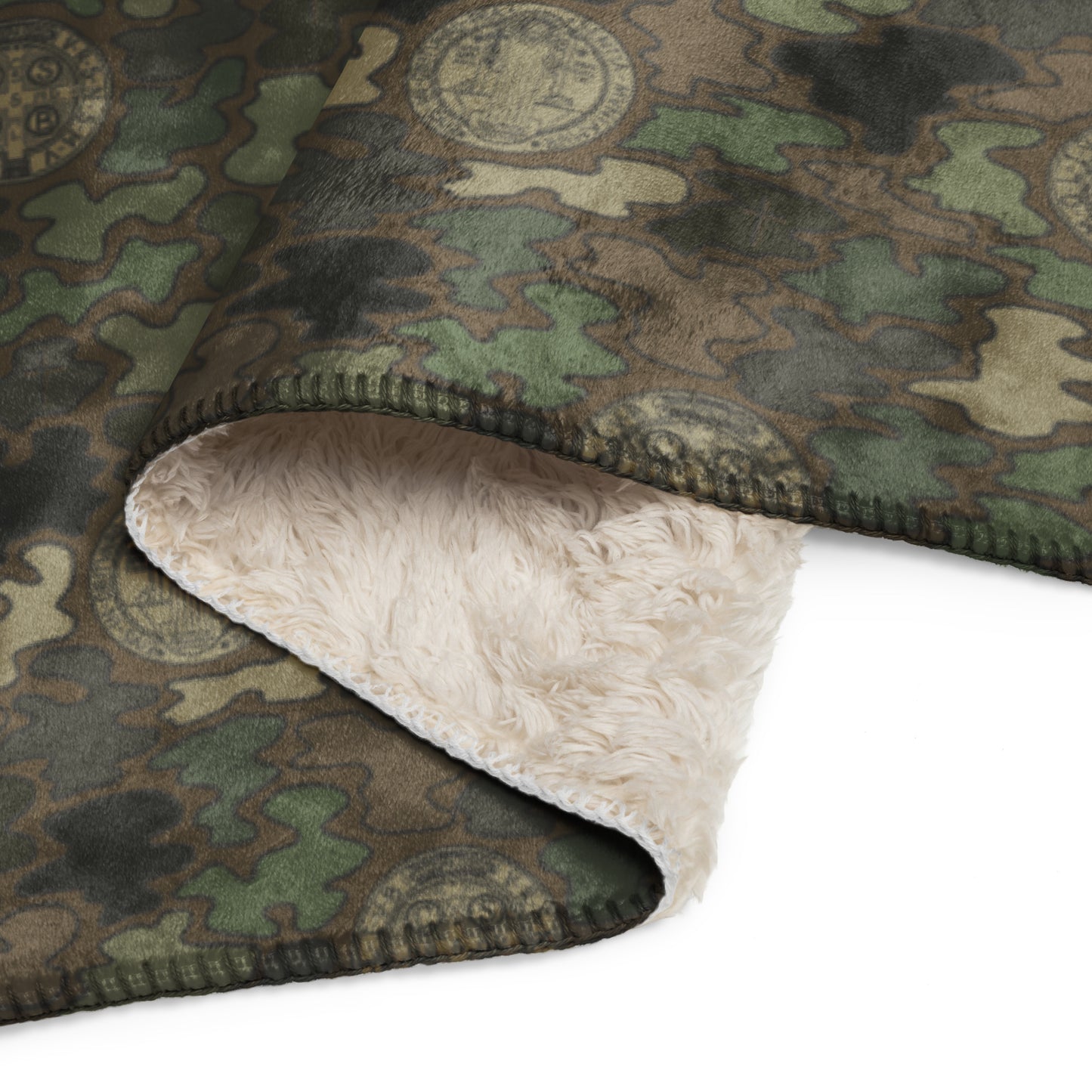 Woodland Green-Brown "Catholicamouflage" Sherpa Blanket (60"x80")
